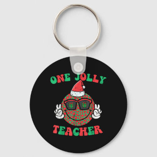 Christmas Smile Peace Jolly Teacher Retro Xmas Keychain