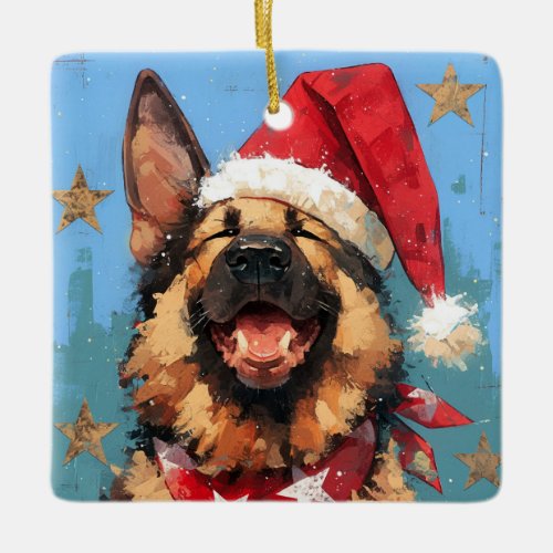 Christmas Smiling German Shepherd Dog Ceramic Ornament