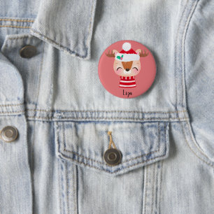 Christmas Smiling Reindeer Face Button