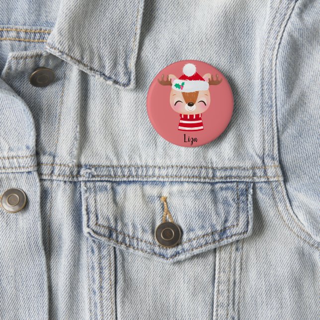 Christmas Smiling Reindeer Face Button (In Situ)