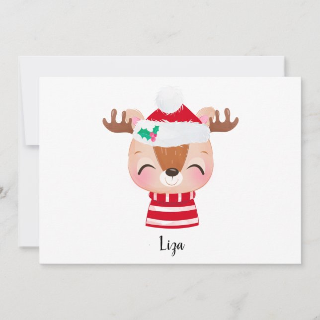 Christmas Smiling Reindeer Face Holiday Card (Front)