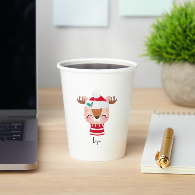 Christmas Smiling Reindeer Face Paper Cups (Insitu)