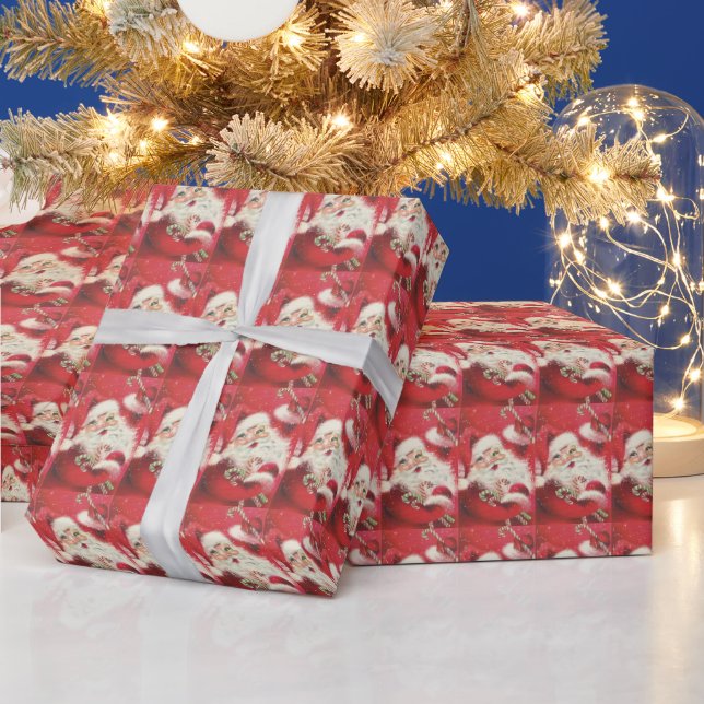 Christmas Smiling Santa Claus Holding Candy Canes Wrapping Paper (Holidays)