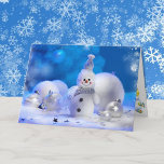 Christmas Smiling Snowman Blue and White Holiday Card<br><div class="desc">Christmas Snowman -  Add Your Text Holiday Card</div>