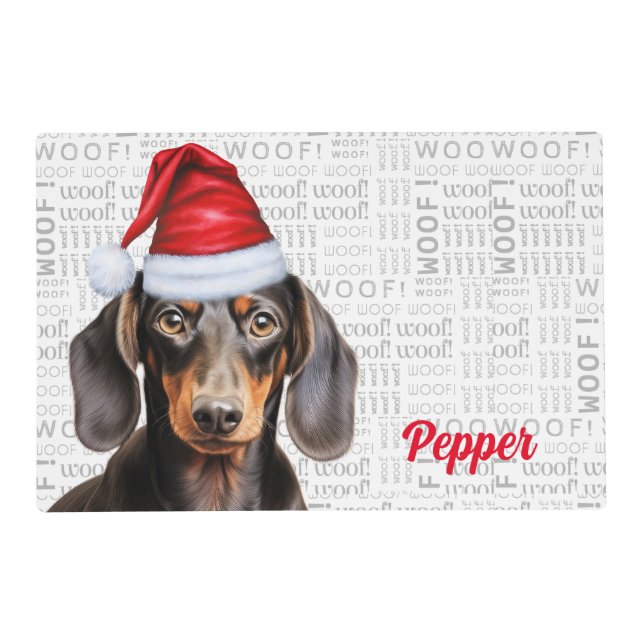 Christmas Smooth Dachshund with Name Pet Dinner Placemat (Back)