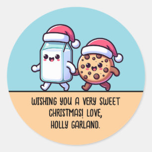 Christmas Snacks Milk and Cookie Cute Custom Text Classic Round Sticker