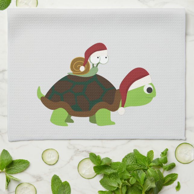 Christmas Snail on a turtle Kitchen Towel (Folded)