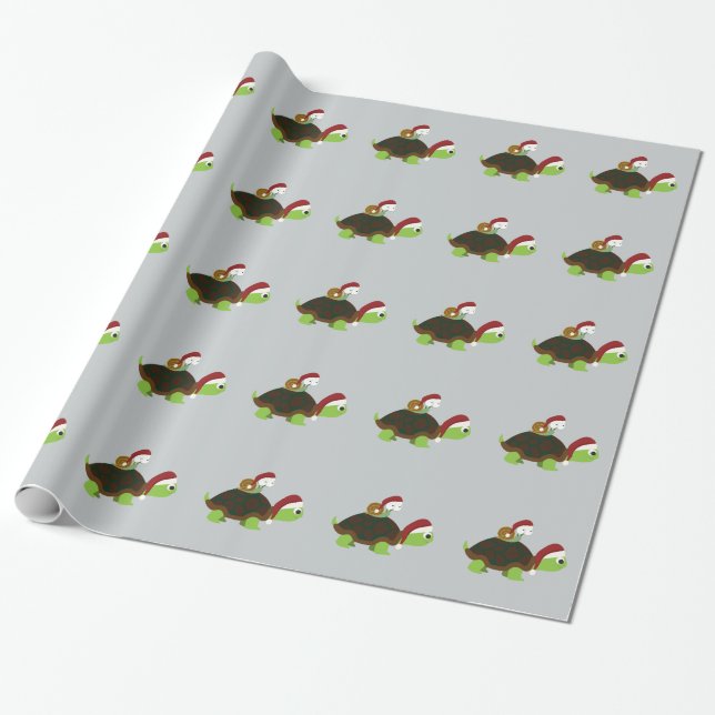 Christmas Snail on a turtle Wrapping Paper (Unrolled)