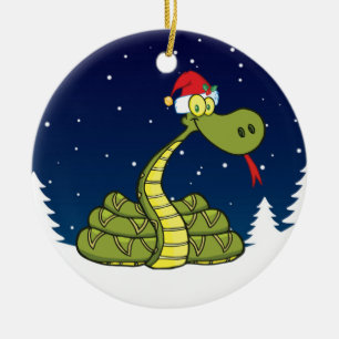 christmas snake in santa hat ceramic ornament