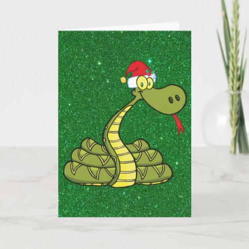 christmas snake in santa hat holiday card