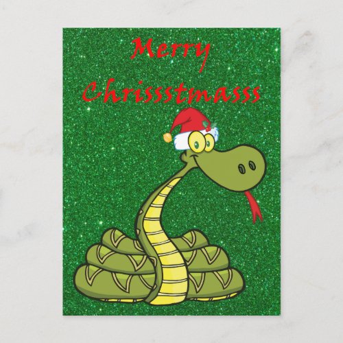 christmas snake in santa hat holiday postcard