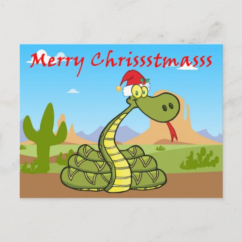 christmas snake in santa hat holiday postcard