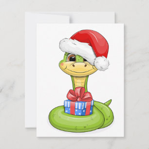 Christmas snake with a gift. holiday card