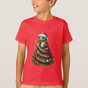 Christmas Snake Xmas Tree with Santa Hat T-Shirt