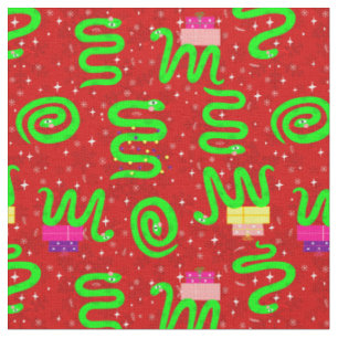 christmas snakes xmas lights snowflakes red  fabric