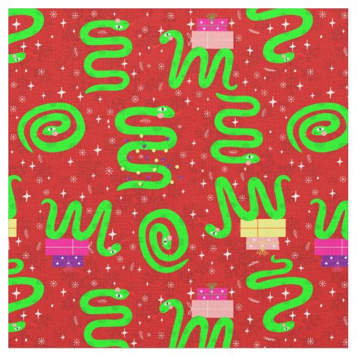 christmas snakes xmas lights snowflakes red  fabric