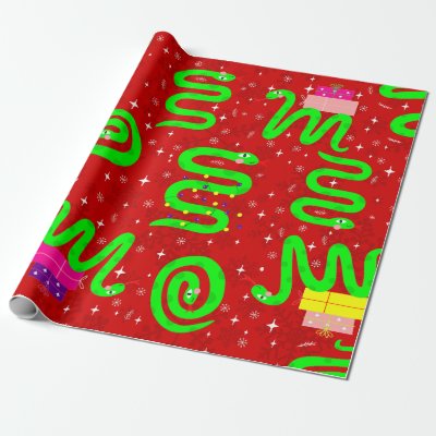 christmas snakes xmas lights snowflakes red  wrapping paper