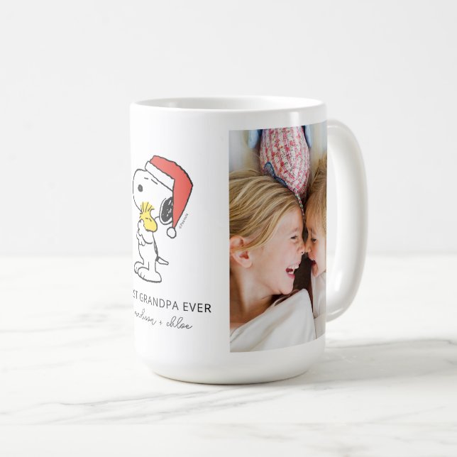 Christmas Snoopy & Woodstock | Best Grandpa Photo Coffee Mug (Front Right)