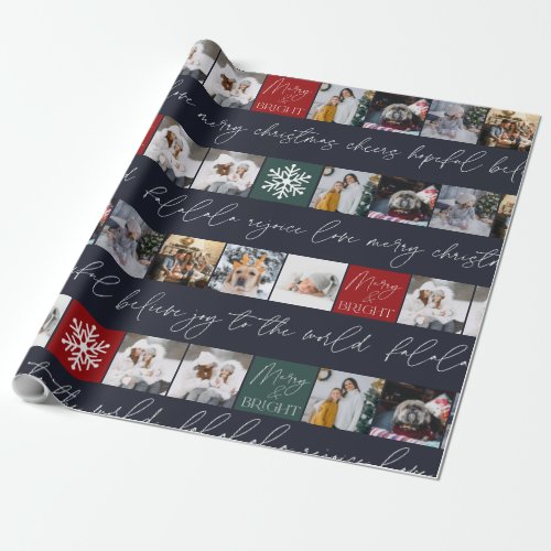 Christmas snow 8 photos grid collage green blue wrapping paper