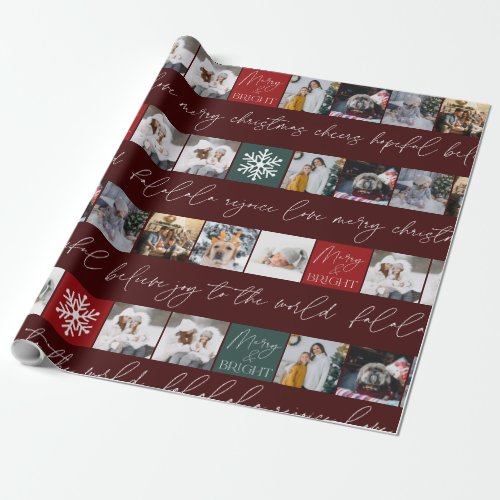 Christmas snow 8 photos grid collage green red  wrapping paper