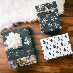 Christmas snow 8 photos grid pine green wrapping paper sheets