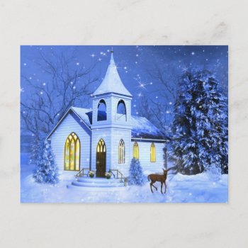 Christmas  Snow And Church Holiday Postcard by esoticastore at Zazzle