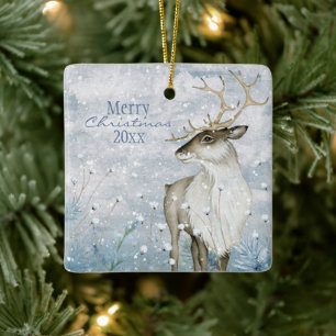 Christmas Snow Animal Deer Typography Personalize Ceramic Ornament