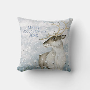 Christmas Snow Animal Deer Typography Personalize Throw Pillow