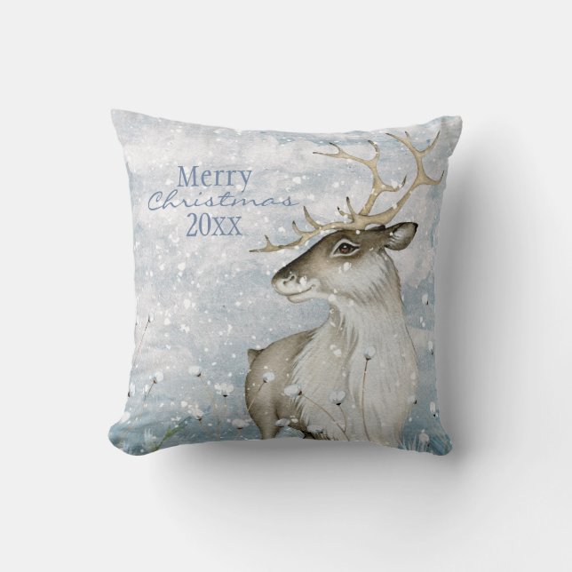 Christmas Snow Animal Deer Typography Personalize Throw Pillow (Front)