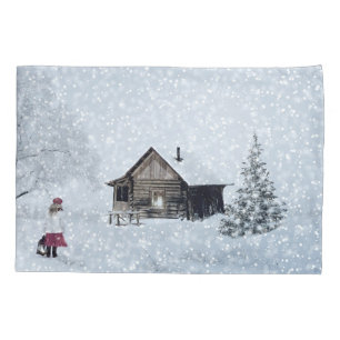 Christmas Snow at the Cabin Pillow Case