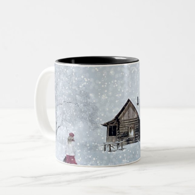 Christmas Snow at the Cabin Two-Tone Coffee Mug (Front Left)