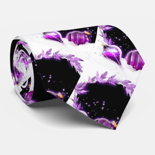 Christmas snow baubels purple black tie