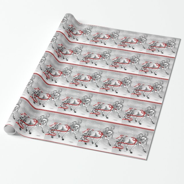 Christmas Snow Bells Wrapping Paper (Unrolled)