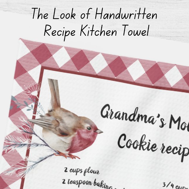Christmas Snow Bird Recipe Keepsake Red Plaid  Kitchen Towel (Creator Uploaded)