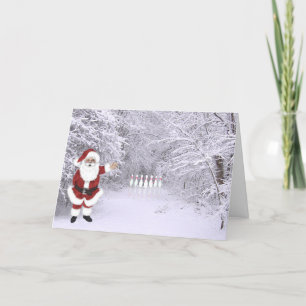 Christmas snow bowling holiday card