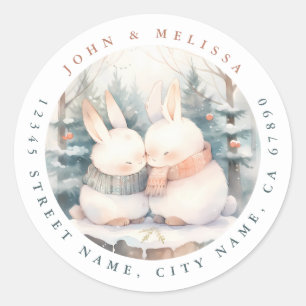Christmas Snow Bunnies Round Stickers