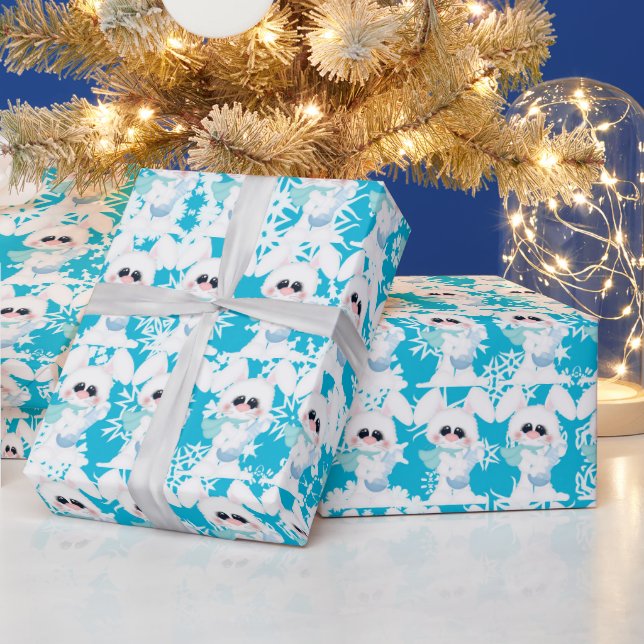 Christmas snow bunny Holiday wrapping paper (Holidays)