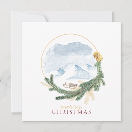 Christmas Snow Capped Mountain Top Scenic Holiday Card
