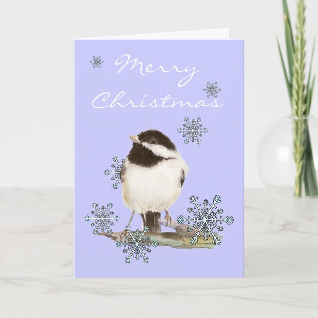 Christmas Snow & Cute Chickadee Bird Holiday Card (Front)