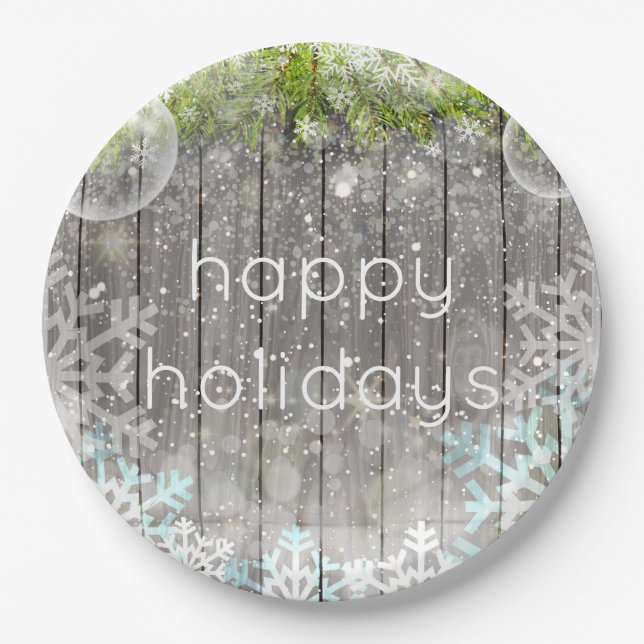 Christmas Snow Flake Crystal Paper Plates (Front)