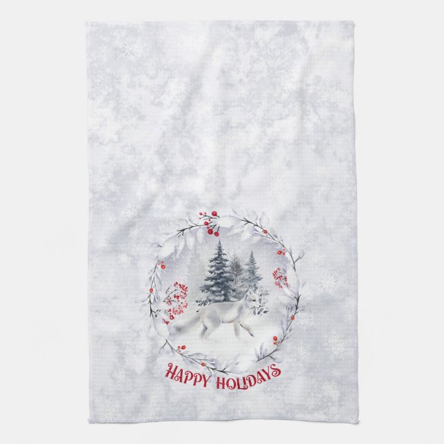 Christmas Snow Fox | Winter Scenery |  Kitchen Towel (Vertical)