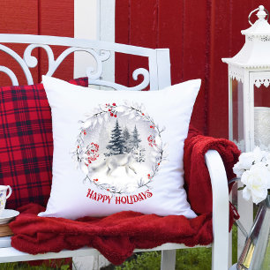 Christmas Snow Fox Winter Scenery Outdoor Pillow