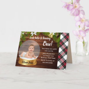 Christmas Snow Globe Add Photo 1St Birthday Party Card