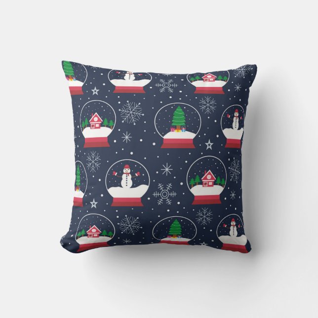 Christmas Snow Globe and Snowman Winter Pattern  Throw Pillow (Front)