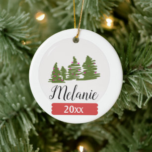 Christmas Snow Globe and Tree Doodle Ceramic Ornament