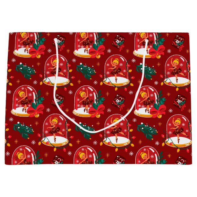 Christmas Snow Globe Ballerina  Large Gift Bag (Front)