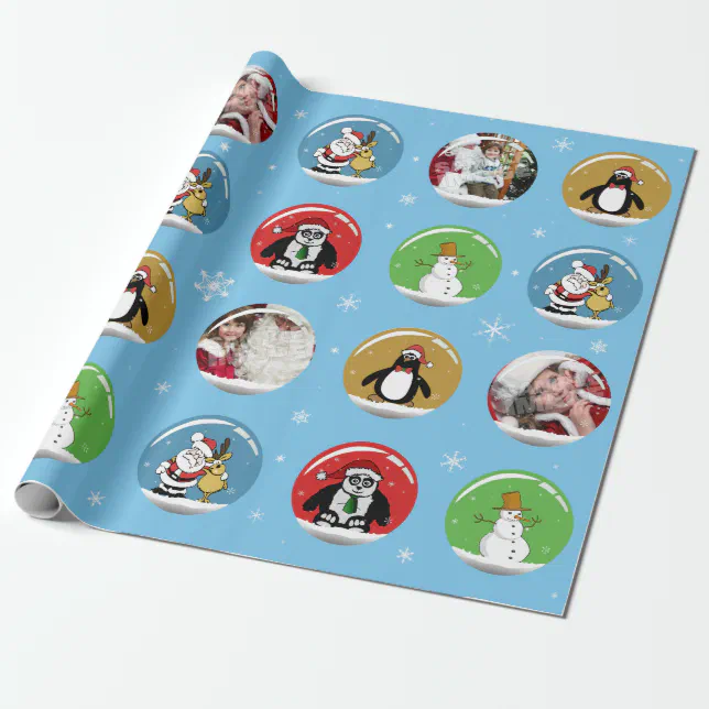 Christmas Snow Globe Custom Photo Template Wrapping Paper Zazzle