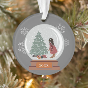 Christmas Snow Globe Girl with Christmas Tree Ornament
