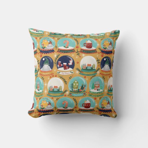 Christmas snow_globe GnomeGingerbread House Throw Pillow