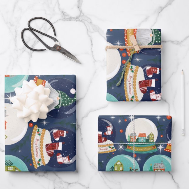 Christmas snow-globe Gnome//Gingerbread House Wrapping Paper Sheets (Front)